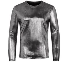 The long-sleeved crew neck metallic t-shirts can make your outfit unique and eye-catching. Pair the metallic tee tops with shiny pants for costume parties or theme nights. Metallic tees are perfect for fashion shows, parties, nights out, dances, clubs, stage shows, festivals, and more. A great holiday gift for family or friends. Theme Nights, Outfits Unique, Rave Costumes, Shiny Pants, Halloween Long Sleeve, Costume Parties, Round Neck Tops, Mens Crew Neck, Costume Party