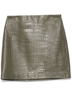 green lambskin embossed crocodile effect concealed side zip fastening mid-rise full lining straight hem thigh-length Yoko London, Wardrobe Edit, Ermanno Scervino, Exclusive Fashion, Green Skirt, Lady Dior, Jacket Tops, A Line Skirts, Denim Dress