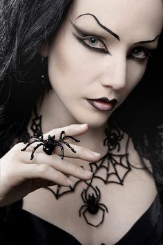 Oh, no, dear. Those eyebrows look totally natural. One would never know that you just penciled those in. You look good...real good. Spiders Halloween, Halloween Fest, Gothic Vampire, Victorian Goth, Goth Beauty, Halloween Make Up, Gothic Beauty