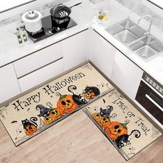 halloween themed kitchen rugs on the floor