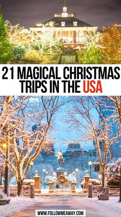 21 Magical Christmas Trips in the USA Trip Poster, Best Winter Vacations, Travel Christmas Gifts, Christmas Destinations