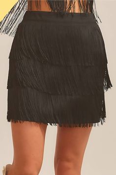 Side Zipper Fringe Mini Skirt 100% POLY Fringe Mini Skirt, Fringe Fabric, Unique Fits, Fringe Skirt, Black Fringe, Side Zipper, Mini Skirt, Mini Skirts, Blonde