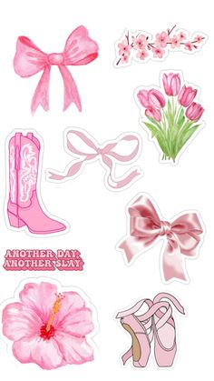 pink stickers with flowers and shoes on them