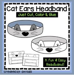 cat ears headbands for kids to color and glue on with the words just cut, color & glue