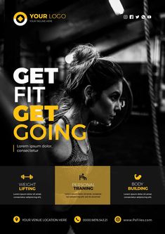 the gym flyer is designed to look like it has an image of a woman doing exercises