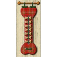 a cross stitch bookmark with an image of a hot dog on it's thermometer