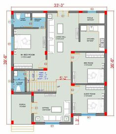 the floor plan for a two story house with 3 bedroom and 2 bathroom, including an attached