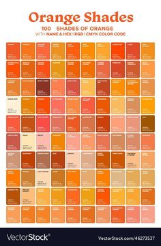 an orange shades poster with the names and colors for each color scheme in it's own