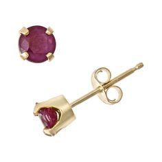 Light up your little girl's look with these lovely ruby stud earrings. Comes in a gift box. Light up your little girl's look with these lovely ruby stud earrings. Comes in a gift box. Click on this JEWELRY & WATCHES GUIDE to learn about fit, styles, materials and more!  Earring Details: Diameter: 4 mm Backings: post Metal: 14k gold Stone Details: Stone type: genuine ruby Cut: round Setting: prong Size: One Size. Color: Yellow. Gender: female. Age Group: kids. Earrings Kids, Ruby Stud Earrings, Jewelry Ruby, Round Diamond Earrings, Ruby Earrings Studs, Sapphire Earrings Studs, Sapphire Studs, Stud Jewelry, Gold Stud Earrings