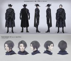 the concept art for final fantasy film maleficent is shown in three different views