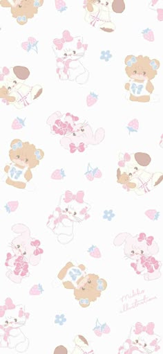 a wallpaper with teddy bears and hearts on it's back ground, in pastel colors