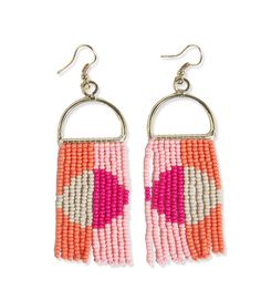 Inspired by the balance of nature, these beaded earrings bring a breath of fresh air and symmetry to any outfit. Hot pink + opulent orange beads woven into a modern geometric design is what handmade harmony looks like. After all, your accessories don't have to anchor your aesthetic, but they sure can. Style tip: These bold + beautiful statement earrings look great in rooftop selfies with a glass of rosé in hand. Just sayin'. 3.5" L x 1" W Handmade by skilled artisans in India Hypoallergenic nick Balance Of Nature, Beaded Fringe Earrings, Half Circle, Breath Of Fresh Air, Beaded Fringe, Horizontal Stripes, Circle Shape, Modern Bohemian, Seed Bead Earrings