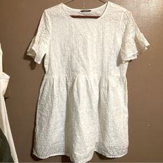 Size L Shein Babydoll Eyelet Mini Dress Nwot Short Sleeve Eyelet Dresses For The Beach, Casual Eyelet Dress With Short Sleeves, White Casual Eyelet Dress, Cute Short Sleeve Mini Dress For Daytime, Cute Short Sleeve Dress For Daytime, White Eyelet Mini Dress With Short Sleeves, White Eyelet Short Sleeve Mini Dress, White Short Sleeve Mini Dress With Eyelet Details, Shein Dress