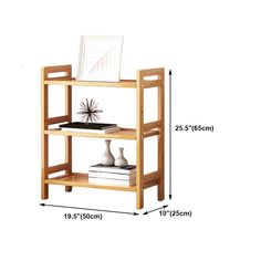 a wooden shelf with two shelves on each side and one shelf below the shelf is shown