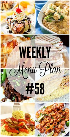 the weekly menu plan is shown with images of different types of food, including meat and vegetables