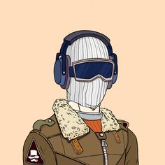 a drawing of a man wearing a helmet and goggles with his headphones on