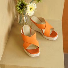 Rinchi Women's Comfortable Wedge Sandal | Ultrasellershoes.com – Ultra Seller Shoes Wedge Sandals With Cushioned Footbed For Beach Season, Orange Platform Wedge Sandals For Spring, Spring Orange Platform Wedge Sandals, Summer Slip-on Wedge Sandals For Beach Season, Orange Platform Wedge Sandals For Summer, Orange Open Toe Wedge Sandals For Summer, Orange Synthetic Wedge Sandals For Spring, Slip-on Wedge Sandals For Spring Beach, Orange Slip-on Wedge Sandals For Summer