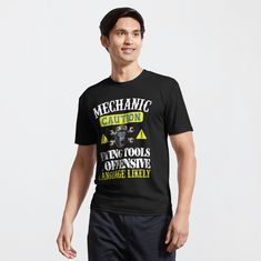 Get my art printed on awesome products. Support me at Redbubble #RBandME: https://www.redbubble.com/i/t-shirt/Funny-Mechanic-Caution-Flying-Tools-And-Offensive-Language-shirt-by-jatoso/68578996.UGYPM?asc=u Sarcastic Shirts Funny, Sarcastic Shirts, Sport T-shirts, Positano, Look At You, Best Mom, Retro Design, Funny Shirts