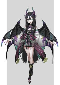 an anime character is dressed in black and purple