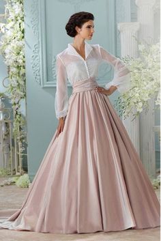 Custom Organza Taffeta Two-piece Dress White Strapless Wedding Dress, Stunning Wedding Guest Dresses, David Tutera, Taffeta Skirt, Wedding Gowns With Sleeves, Organza Skirt, White Long Sleeve Blouse, Gowns With Sleeves, Rock Shirts