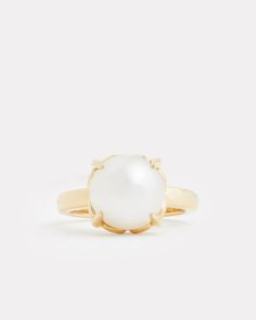 18K Yellow Gold Signature Set Pearl Ring Ornament is 3/8 Inch Diameter Style# YRSSPF10 Hand Rings, Right Hand Rings, Pearl Ring, Diamond Bands, Cocktail Rings, Right Hand, Ring Necklace, Ring Earrings, Jewelry Shop