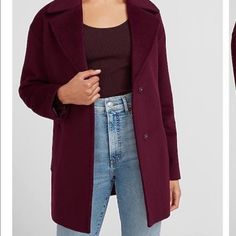 Chic Coat Fall Burgundy Single Breasted Outerwear, Burgundy Lapel Collar Outerwear For Fall, Burgundy Long Sleeve Outerwear For Work, Burgundy Button-up Fall Outerwear, Burgundy Button-up Outerwear For Fall, Burgundy Outerwear With Button Closure For Fall, Elegant Coats, Chic Coat, Cocoon Coat