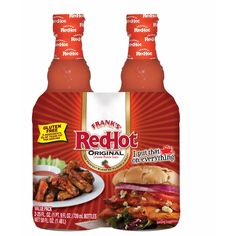 two bottles of red hot chicken on everything