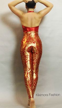 Elegant Royal Gold/Red open back catsuit, costume for dancers, outfit for party or festival. Custom made by your measurement! No extra charge for custom sizes or colors change for XL. If you purchase today , your custom made item will arrive in 7-10 days in USA. Shipping upgrades available in checkout. ITEM FITURES : Top- Red open back (hologram lycra) Bottom - high waisted pants (metallic gold print hologram lycra) Zipper front 4 way stretch Lycra fabric. Top quality gold metallic print and red Fitted Party Bodysuit With Boning, Fitted Backless Leotard For Party, Fitted Backless Party Leotard, Fitted Sleeveless Unitard For Party, High Stretch Red Party Bottoms, Stretch Red Bottoms For Cosplay, Red High Stretch Bottoms For Party, High Stretch Red Bottoms For Party, Stretch Dancewear Bodysuit For Costume Party