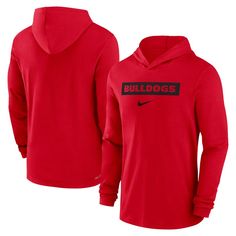 Step out in Georgia Bulldogs spirit with this Sideline T-shirt from Nike. It features a team wordmark across the front on moisture-wicking Dri-FIT fabric. The attached hood offers extra coverage, perfect for cheering the Georgia Bulldogs to a win. Washington State Cougars, Nike Red, Ohio State Buckeyes, Georgia Bulldogs, Ohio State, Hoodie Top, Men's Nike, Long Sleeve Hoodie, A Team