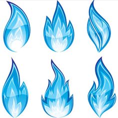 blue fire and water icons set on white background