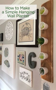 a wall with some pictures on it and the words how to make a simple hanging wall planter