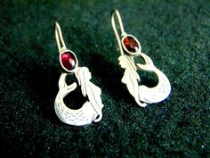 Beautiful women's mermaid earrings. They are made completely out of sterling silver (aka silver 925 each piece is stamoed), with small round garnets... Handmade Mermaid Earrings For Gift, Byzantine Earrings, Garnet Drop Earrings, Pinky Signet Ring, Lapis Pendant, Womens Earrings, Silver Mermaid, Mermaid Earrings, Mermaid Jewelry