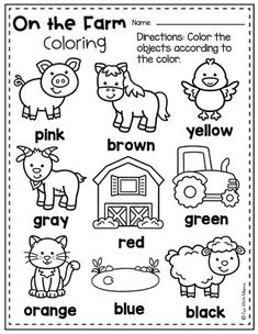 the farm animals and their colors worksheet for children to learn how to read them