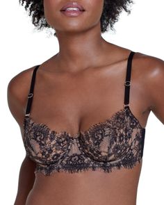 Skarlett Blue Entice Lace Balconette Bra Midnight Romance, Lace Balconette, Bra Items, Rose Lipstick, Sheer Bra, Balconette Bra, Scalloped Edge, Bra Women, Black Nylons