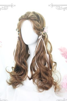 SKU: LIN00289 Fabric:High Temperature Wire Style types: Classic Lolita Season: Spring, Summer, Autumn, Winter Notice: Any of the accessory is not included. Wig Length: 65-68CM. Brown Long Hairstyles, Honey Pudding, Flirty Hairstyles, Poofy Hair, Kawaii Wigs, Style Types, Spring Picnic, Long Hair Tips, Long Hair Wigs