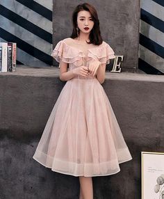 Knee-length Tulle Evening Dress For Party, Knee-length Tulle Dress For Prom Season, A-line Tulle Mini Dress For Prom, Knee-length Tulle Mini Dress For Spring, Knee-length Tulle Mini Dress For Prom, Grey Evening Dresses, Pink Homecoming Dress, Tulle Homecoming Dress, Vestidos Color Rosa