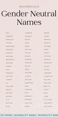 the ultimate list of gender neutral names for men and women, with text overlaying them