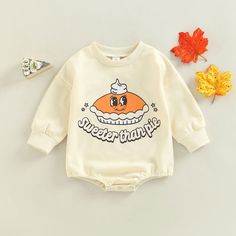 Includes: 1 OnesieMaterial: Cotton BlendGender: Boys & GirlsPattern: Letters, Pie, ThanksgivingSleeve Length: LongSummary: Baby Toddler Long Sleeve Pumpkin Spice Spice Baby, Sweater Weather, or Sweeter Than Pie Thanksgiing Onesie Baby Turkey, Baby Pumpkin, Mommy And Me Dresses, Newborn Boy Clothes, Funny Baby Onesies, T Shorts, Boy Onesie, Baby Sweater, Baby In Pumpkin