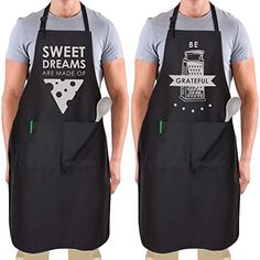 two men wearing aprons that say sweet dreams are made of