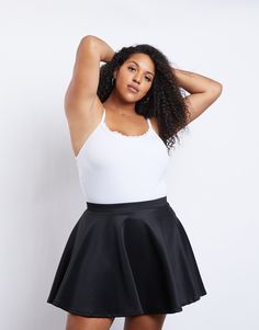 Curve Basic Skater Skirt Plus Size Bottoms Black 1XL -2020AVE Skater Skirt Plus Size, Plus Size Mini Skirt, Skirts With Sneakers, Curvy Skirt, Sixth Birthday, Club Skirts, Black Skater Skirts, Fashion Gal, Everyday Clothing