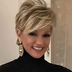 Blonde Wigs For White Women, Short Blonde Wigs, Layered Blonde, Blonde Wig With Bangs, Wigs For White Women, Women Pixie Cut, Short Pixie Wigs, Curly Color, Blonde Wigs