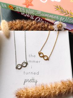 Inspired by The Summer I Turned Pretty by Jenny Han! Trendy Infinity Jewelry Gift, Trendy Infinity Jewelry For Gift, Conrad And Belly, Team Conrad, Infinity Necklace Gold, Infinity Necklace Silver, The Summer I Turned Pretty, Jenny Han, Always Remember You