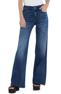 Effortlessly cool and casual-chic, these stretchy jeans flaunt a high waist and full-length wide legs that create a dramatic profile. 32" inseam; 23" leg opening; 10 1/4" front rise Zip fly with button closure Five-pocket style 71% cotton, 25% REPREVE® recycled polyester, 3% rayon, 1% spandex REPREVE recycled polyester is made from 100% post-consumer recycled plastic bottles Machine wash, tumble dry Imported High Waist Wide Leg Jeans, Stretchy Jeans, Wide Legs, Lisbon, Recycled Plastic, Plastic Bottles, Wide Leg Jeans, Bottoms Pants, Jeans Pants