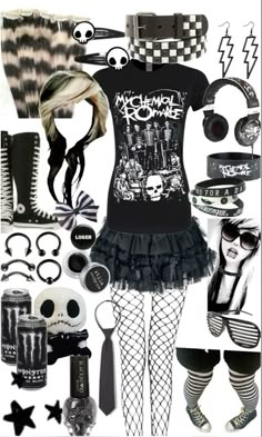 Classic Emo Outfits, Black And White Scene Outfit, 00s Emo Fashion, Grunge Scene Outfits, Goth Scene Outfits, Actual Emo Outfits, Emo Outfit Board, Scenmo Outfits, Emo Outfit Ideas 2000s