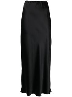 black silk satin finish elasticated waistband straight leg ankle-length slip-on style Uzun Boy, Black Silk Skirt, Dressy Hats, Silk Midi Skirt, Silk Maxi Skirt, Planet People, Yoko London, Versace Outfit, Silk Maxi