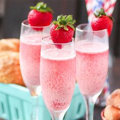 strawberry cream mimosa in glasses with strawberries