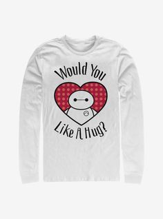 a white t - shirt with the words would you like a hug? on it