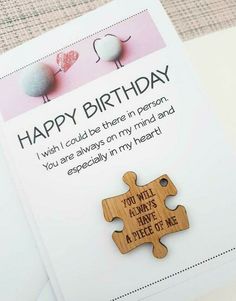 a birthday card with a wooden puzzle piece