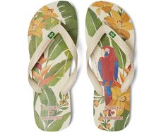 Women's Havaianas Farm Parrot & Floral Flip-Flops | Zappos.com White Tropical Sandals With Adjustable Fit, White Tropical Sandals With Adjustable Straps, Casual Multicolor Toe Post Flip Flops, Multicolor Toe Post Flip Flops, Rio Parrot, Havaianas Farm, Flip Flops For Women, Floral Flip Flops, Home Pets