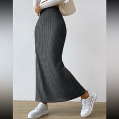 Super Cute And Stylish Ships In 5-10 Business Days Casual Ribbed Mini Skirt, Fitted Casual Maxi Skirt For Winter, Winter Casual Fitted Maxi Skirt, Skirt Tulle, Maxi Rok, Nature Dress, Knit Midi Skirt, Hem Skirt, Summer Fabrics